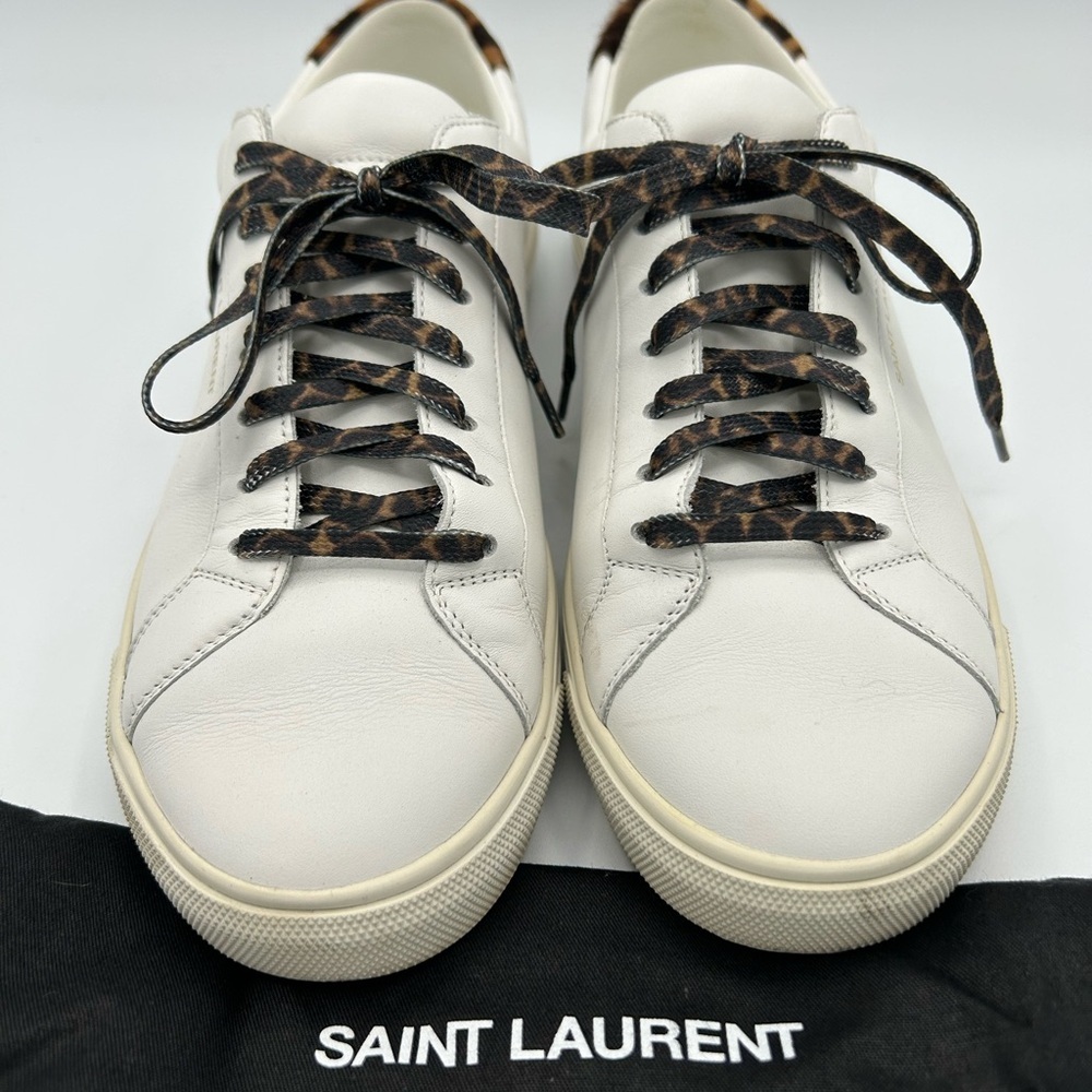 Saint Laurent Sz 39 White Sneakers Shoes Leopard Print Designer Luxury Fall - Picture 5 of 10